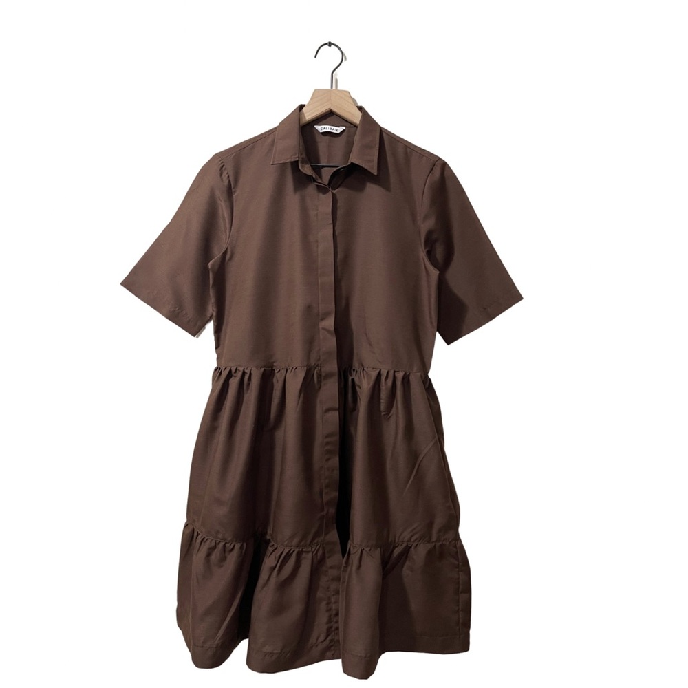 Caliban Relaxed Baby Doll Flare Brown Casual Shirt Dress Size 44